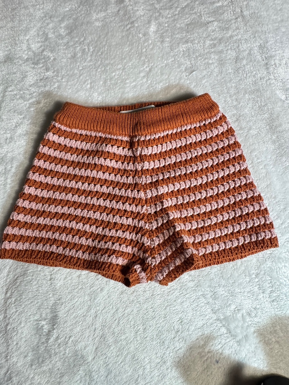Zara Rust and Light Pink Striped Knit Shorts
